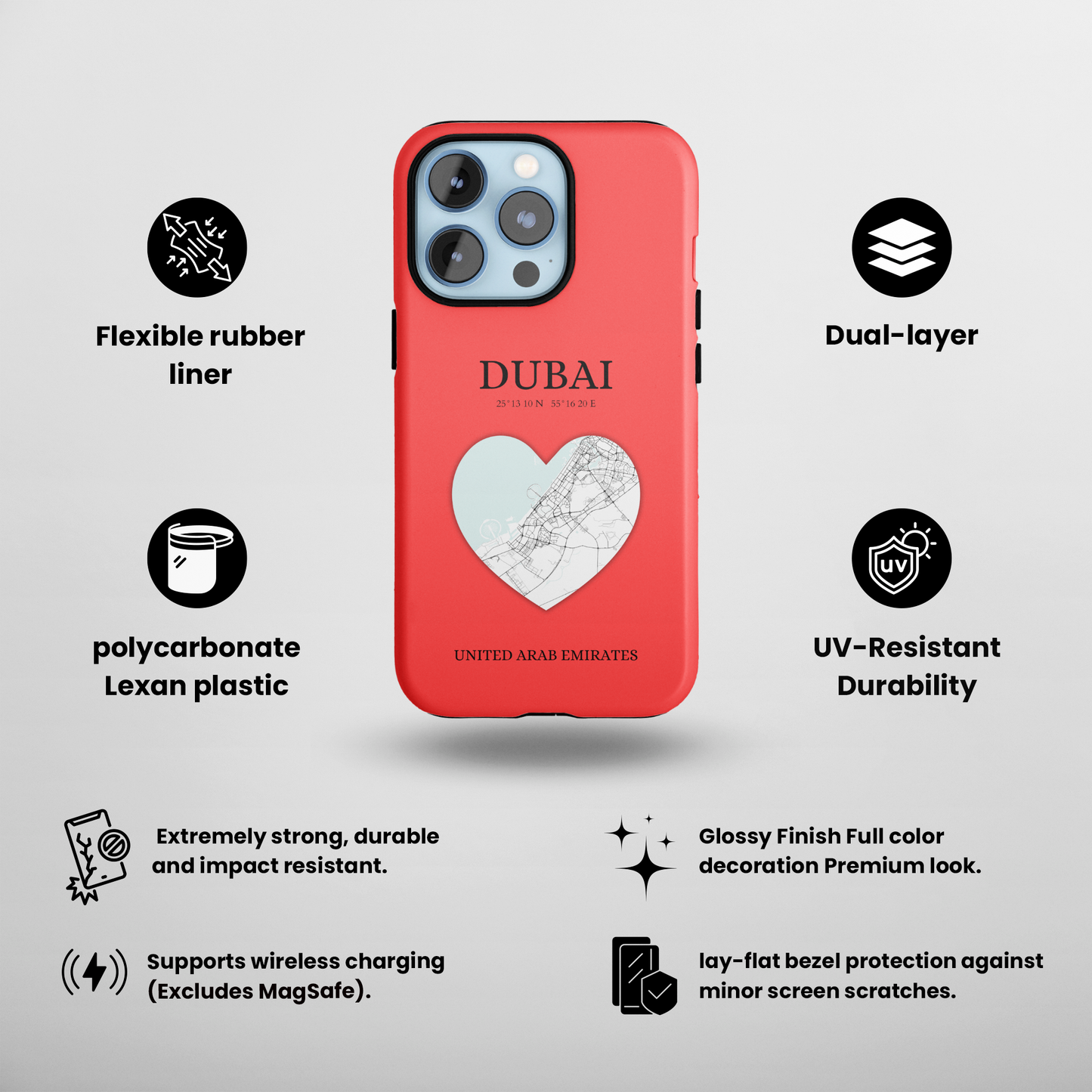 Dubai Heartbeat - Red (iPhone Case 11-15)Capture the essence of Dubai with RimaGallery's Heartbeat Red iPhone case, blending durable protection and unique design. Perfect for iPhone 11-15 models. Free shippRimaGallery