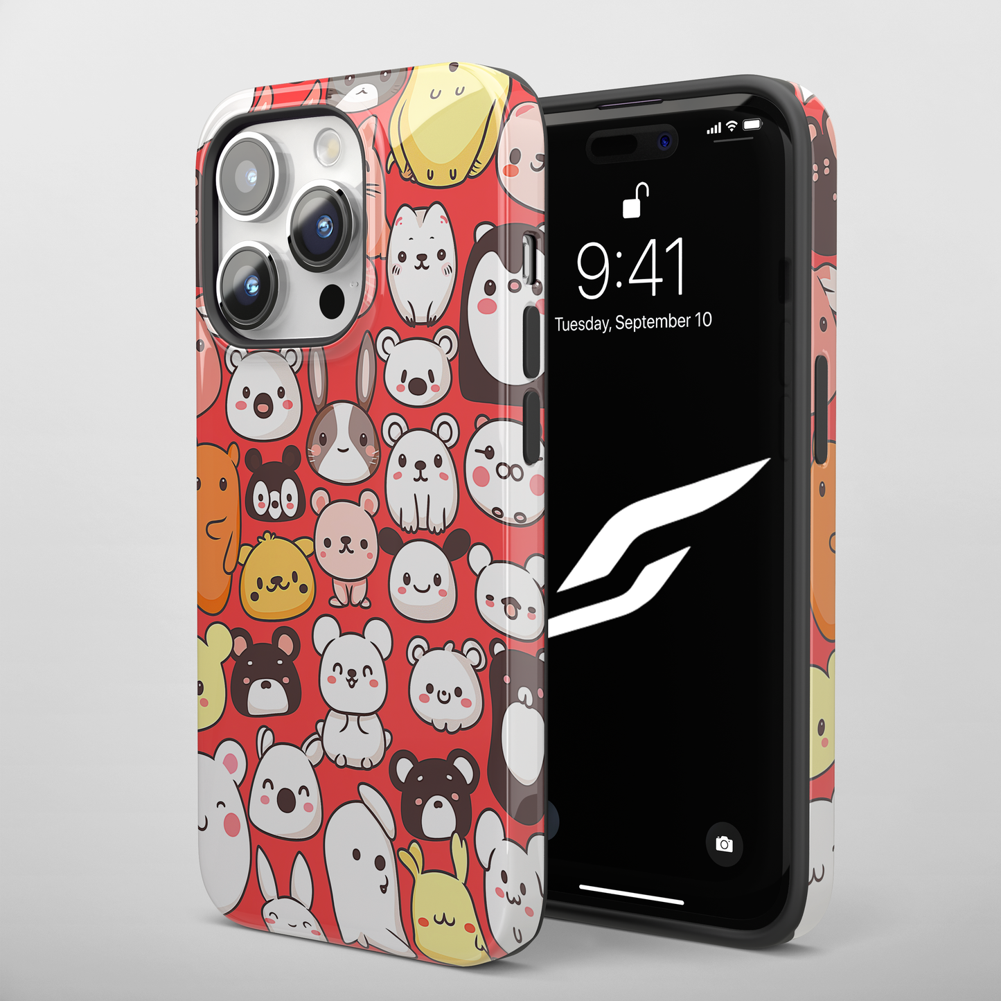 Critter Conga (iPhone Case 11-15)Elevate your iPhone's protection and style with RimaGallery's Cute assorted animals in a fun pattern On case, featuring dual-layer defense and a sleek, glossy finishRimaGallery