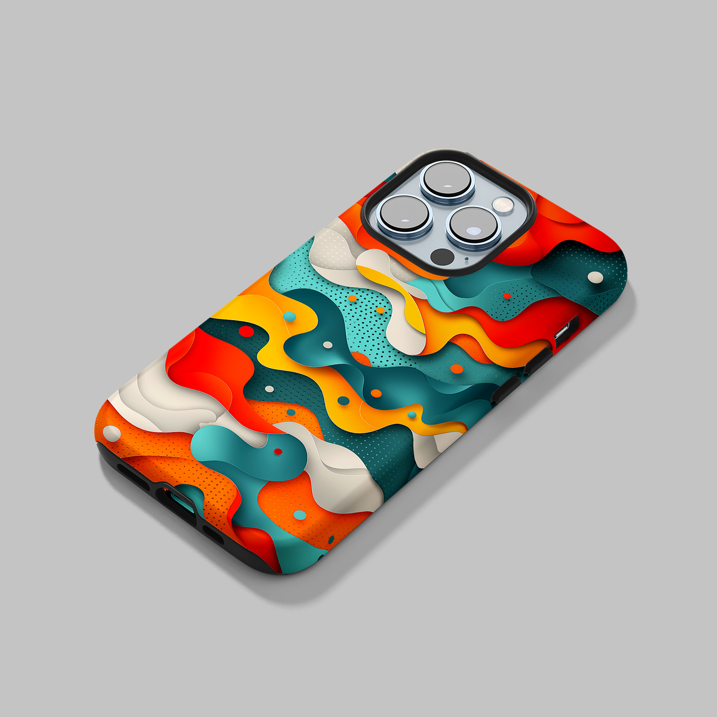 Wavy Whimsy (iPhone Case 11-15)Elevate your iPhone's protection and style with RimaGallery's Colorful, layered wavy design with a playful touch On case, featuring dual-layer defense and a sleek, gRimaGallery