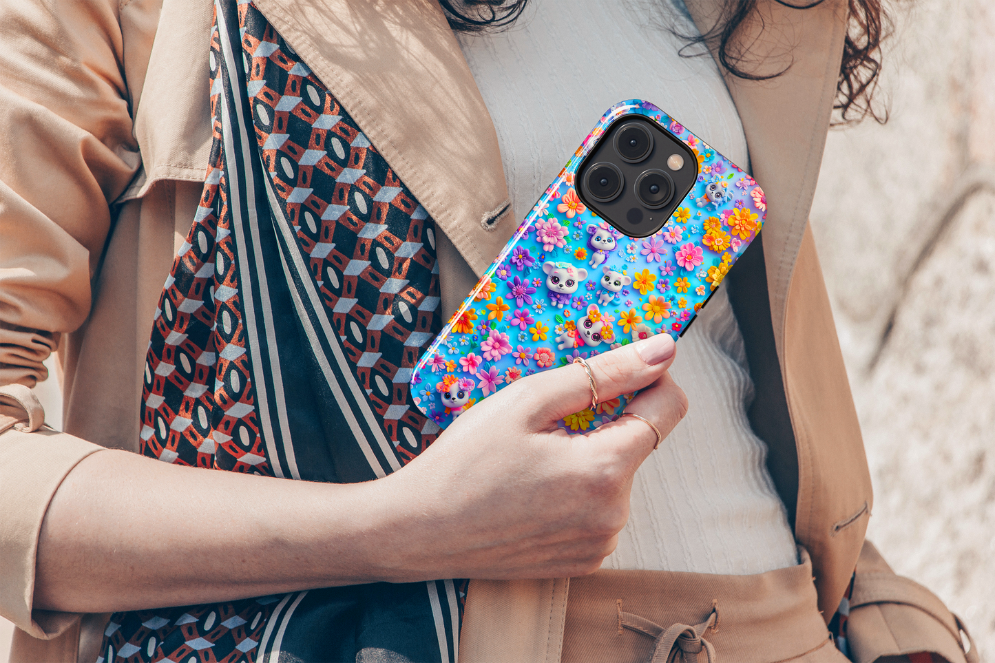 Elevate your iPhone's protection and style with RimaGallery's Vibrant floral and kitten-themed phone case, featuring dual-layer defense and a sleek, glossy finish. F-Floral Kittens (iPhone Case 11-15)