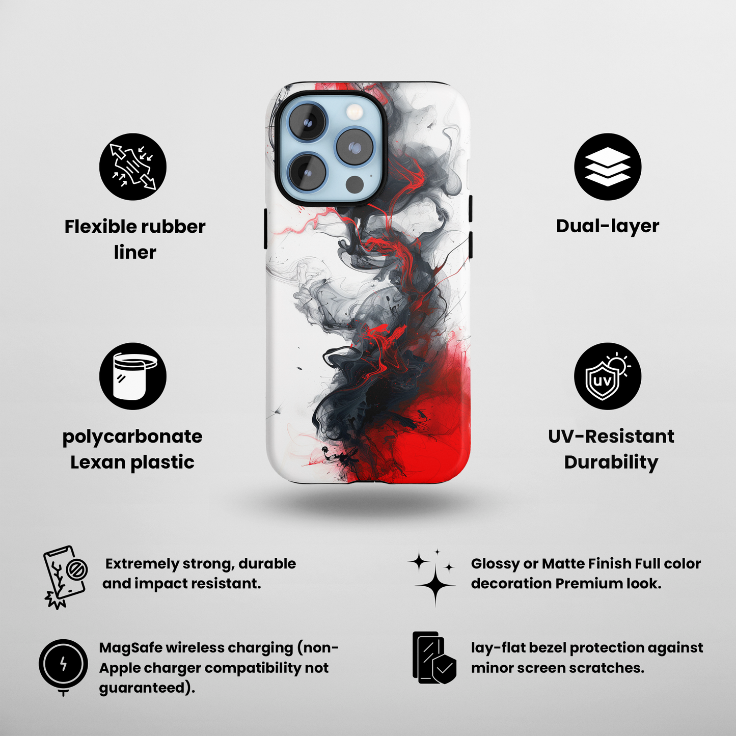 Scarlet Shadows (iPhone MagSafe Case)Rima Gallery presents the exclusive Psychedelic Flow MagSafe Durable Case For iphone 13, 14, 15, Pro, Max. Discover elegance with our iPhone 13-15 MagSafe Case: LighRimaGallery