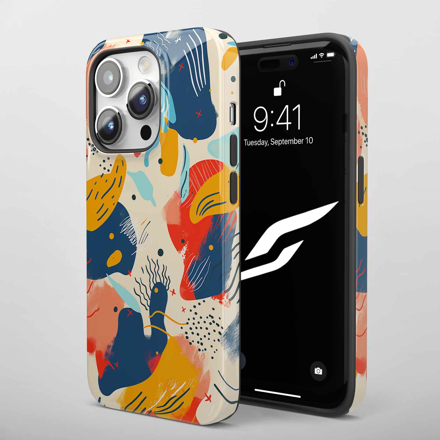 Abstract Play (iPhone Case 11-15)Elevate your iPhone's protection and style with RimaGallery's Modern abstract art with bold splashes of color On case, featuring dual-layer defense and a sleek, glosRimaGallery