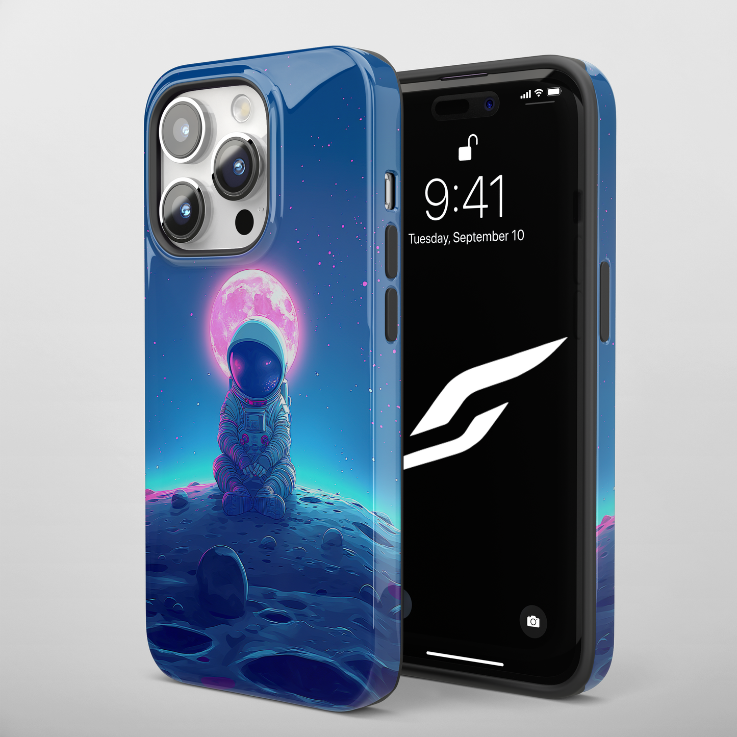 Cosmic Contemplation (iPhone Case 11-15)Elevate your iPhone's protection and style with RimaGallery's Astronaut in deep thought on the lunar surface under a glowing moon On case, featuring dual-layer defenRimaGallery