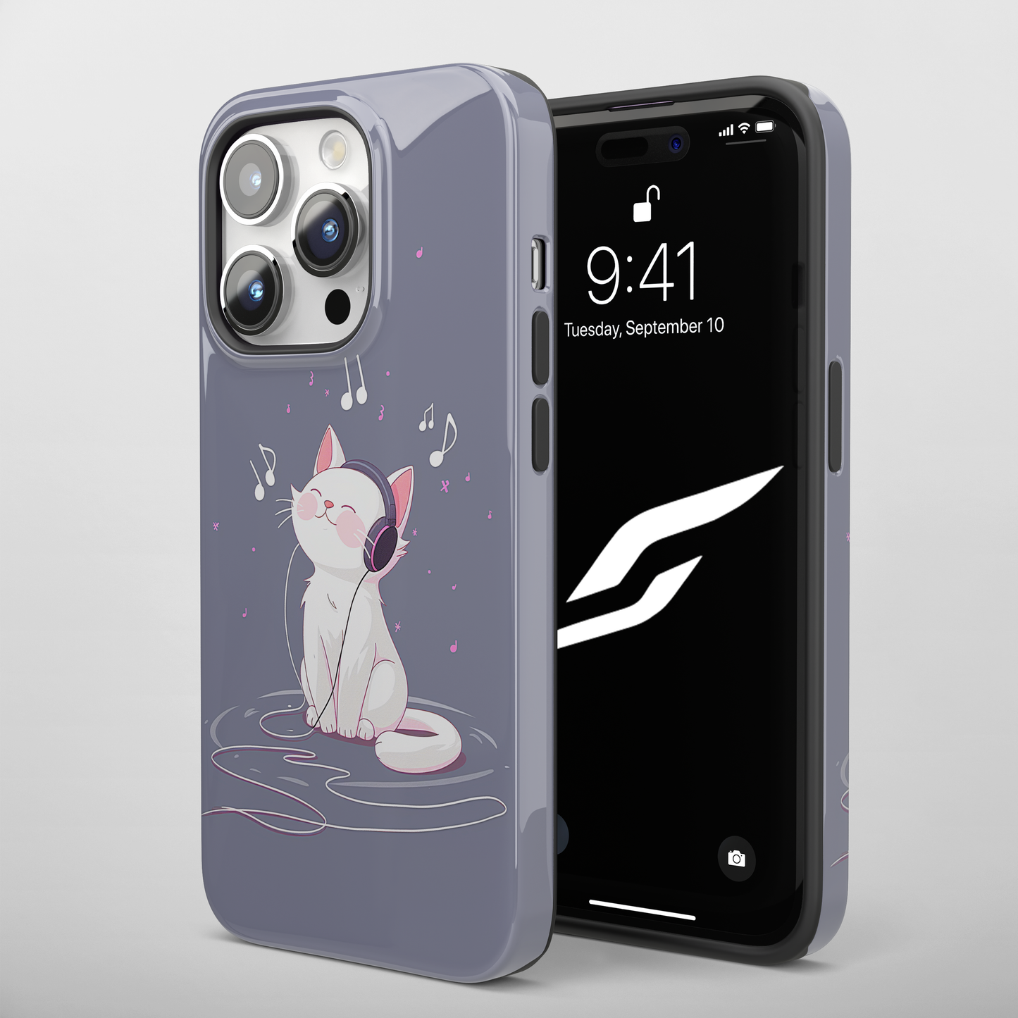 Melody Mews (iPhone Case 11-15)Elevate your iPhone's protection and style with RimaGallery's Illustrated cat enjoying music with headphones On case, featuring dual-layer defense and a sleek, glossRimaGallery