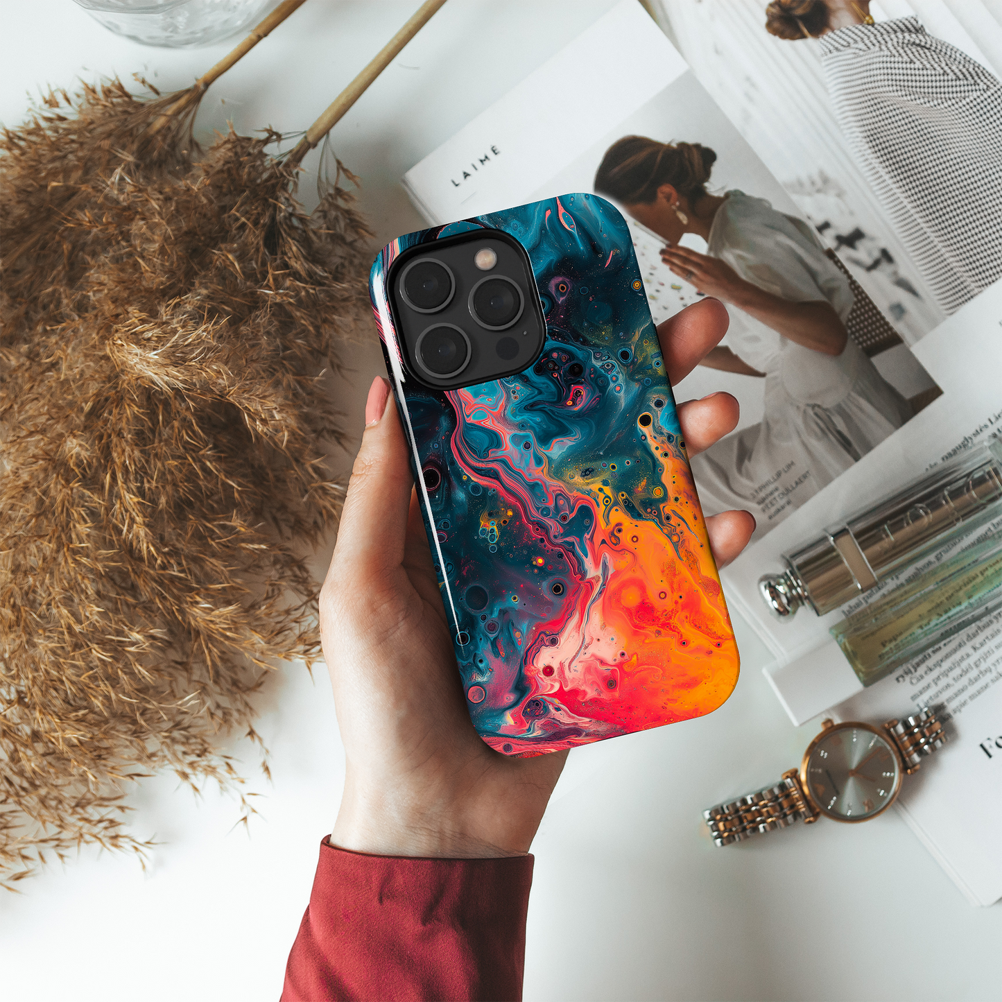 Galactic Swirl (iPhone Case 11-15)Elevate your iPhone's protection and style with RimaGallery's Psychedelic swirls of galaxy colors on a protective phone case On case, featuring dual-layer defense anRimaGallery