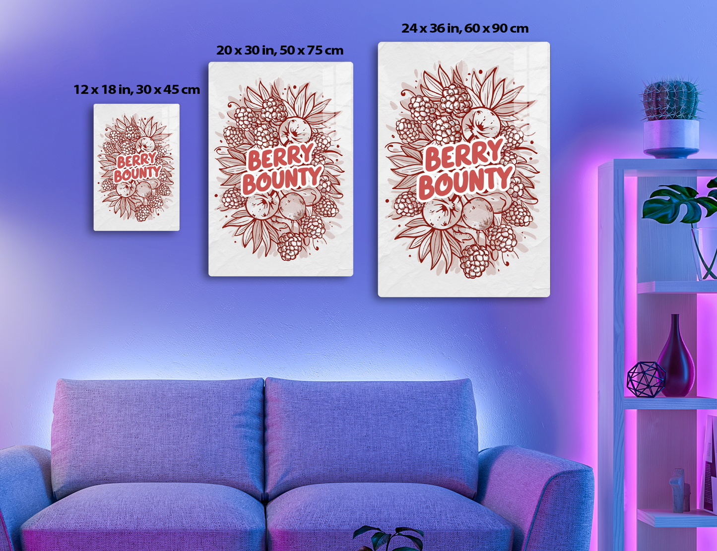 A decorative illustration featuring red and white berries, leaves and the text "Berry Bounty" stylized in a vintage, hand-drawn style.