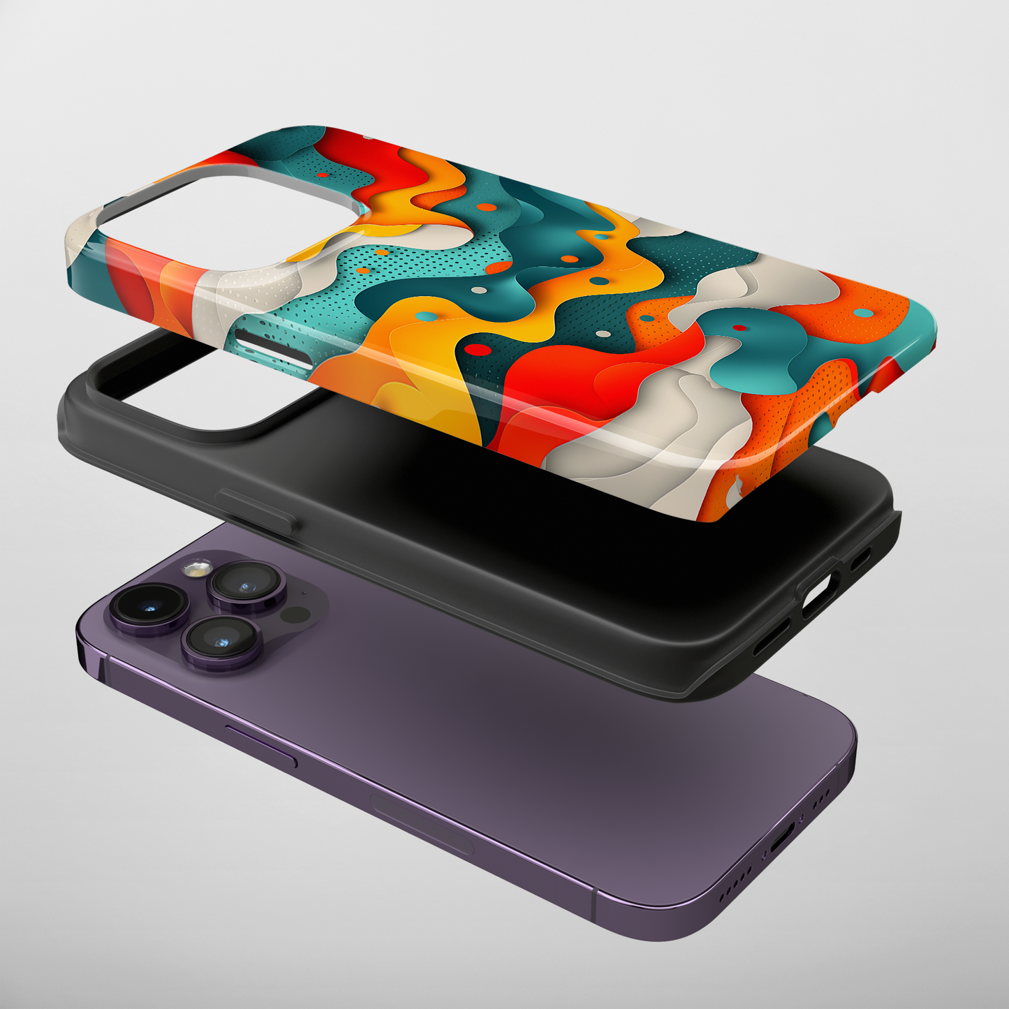Wavy Whimsy (iPhone Case 11-15)Elevate your iPhone's protection and style with RimaGallery's Colorful, layered wavy design with a playful touch On case, featuring dual-layer defense and a sleek, gRimaGallery
