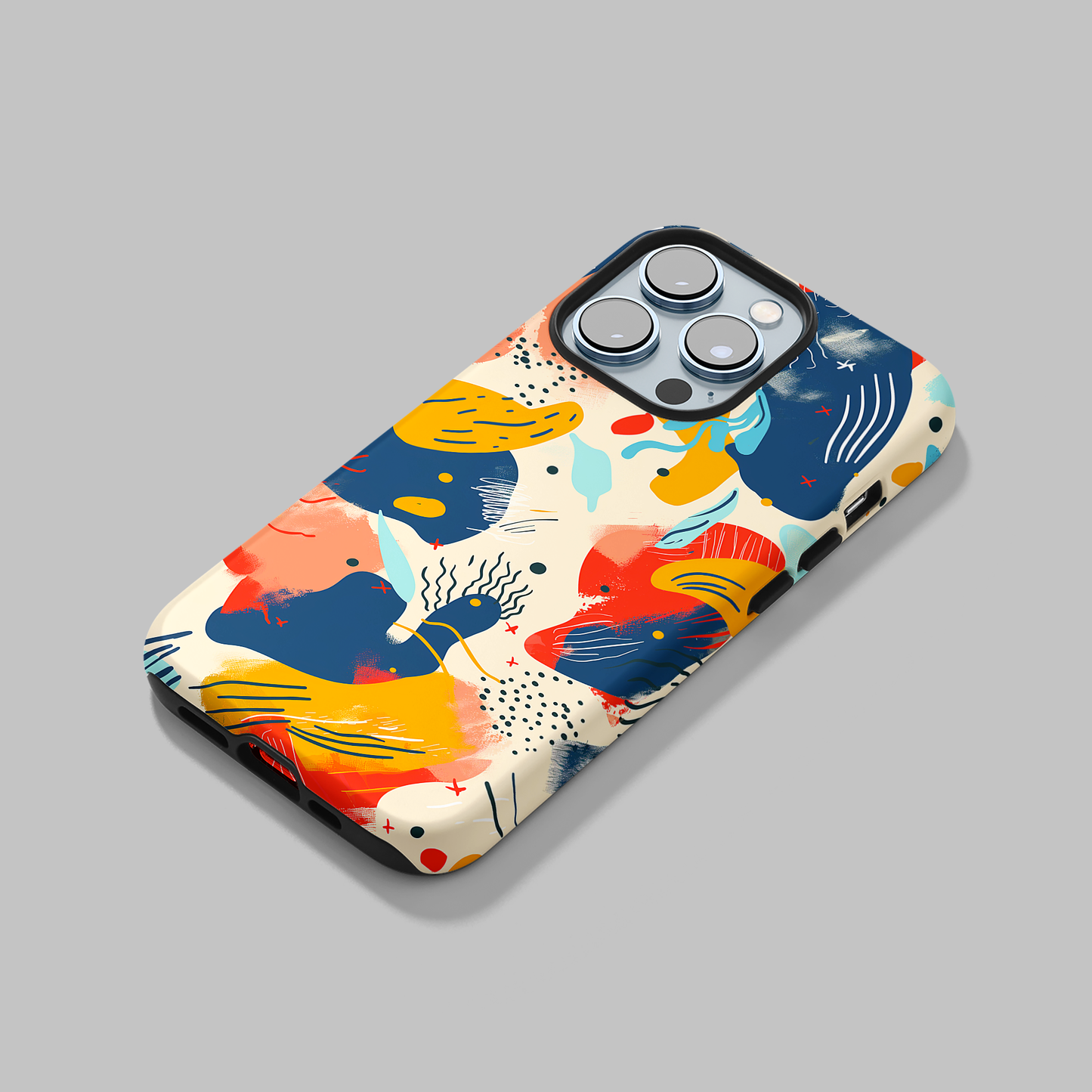 Abstract Play (iPhone Case 11-15)Elevate your iPhone's protection and style with RimaGallery's Modern abstract art with bold splashes of color On case, featuring dual-layer defense and a sleek, glosRimaGallery