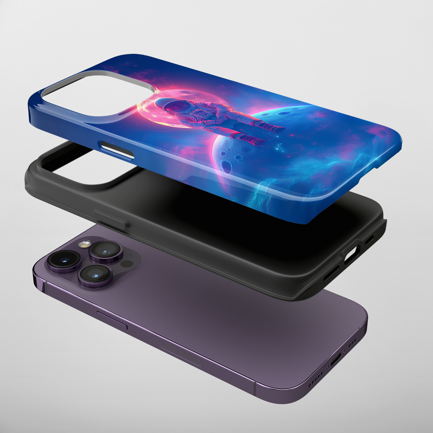 Lunar Dreamer (iPhone Case 11-15)Elevate your iPhone's protection and style with RimaGallery's Astronaut sitting on a moon against a cosmic backdrop On case, featuring dual-layer defense and a sleekRimaGallery