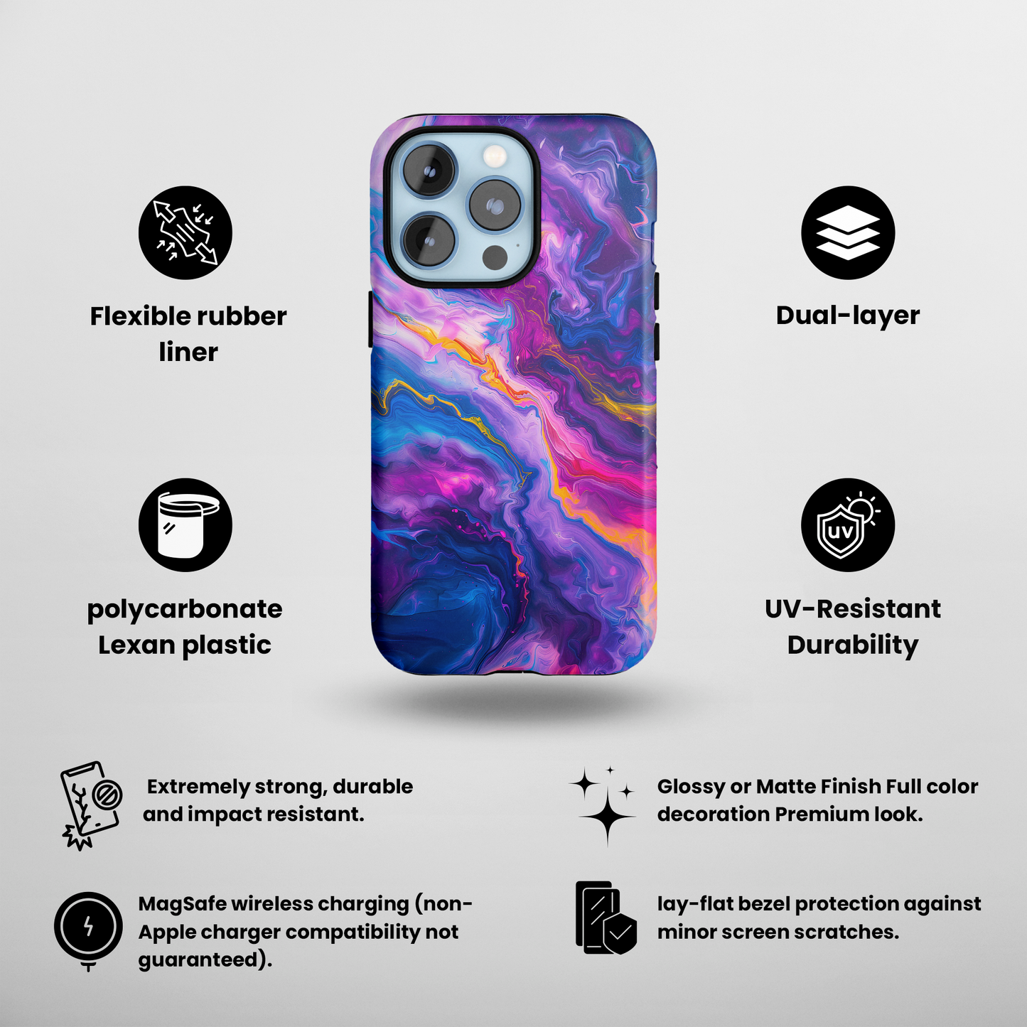 Psychedelic Flow (iPhone MagSafe Case)Rima Gallery presents the exclusive Psychedelic Flow MagSafe Durable Case For iphone 13, 14, 15, Pro, Max. Experience advanced protection, MagSafe functionality, andRimaGallery