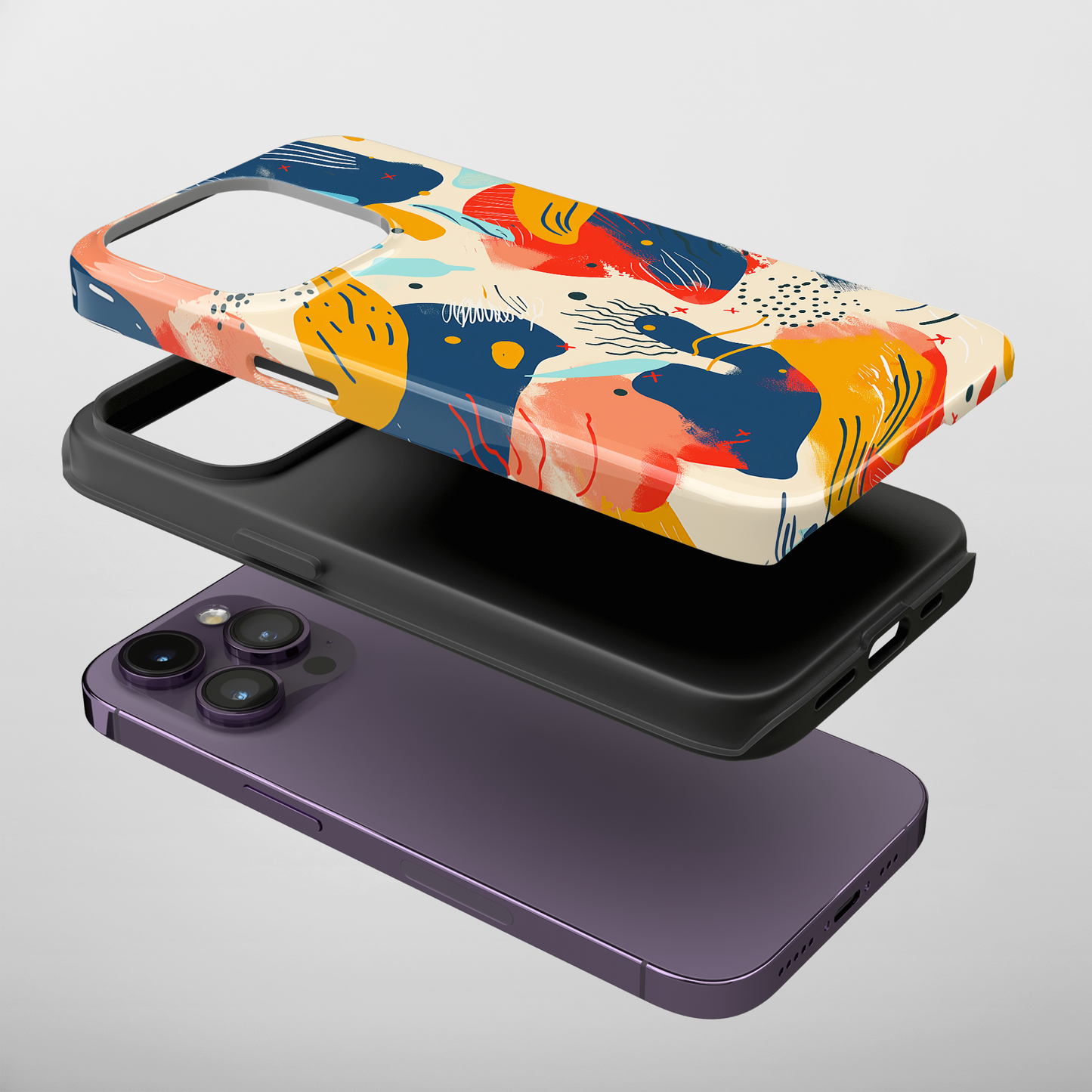 Abstract Play (iPhone Case 11-15)Elevate your iPhone's protection and style with RimaGallery's Modern abstract art with bold splashes of color On case, featuring dual-layer defense and a sleek, glosRimaGallery