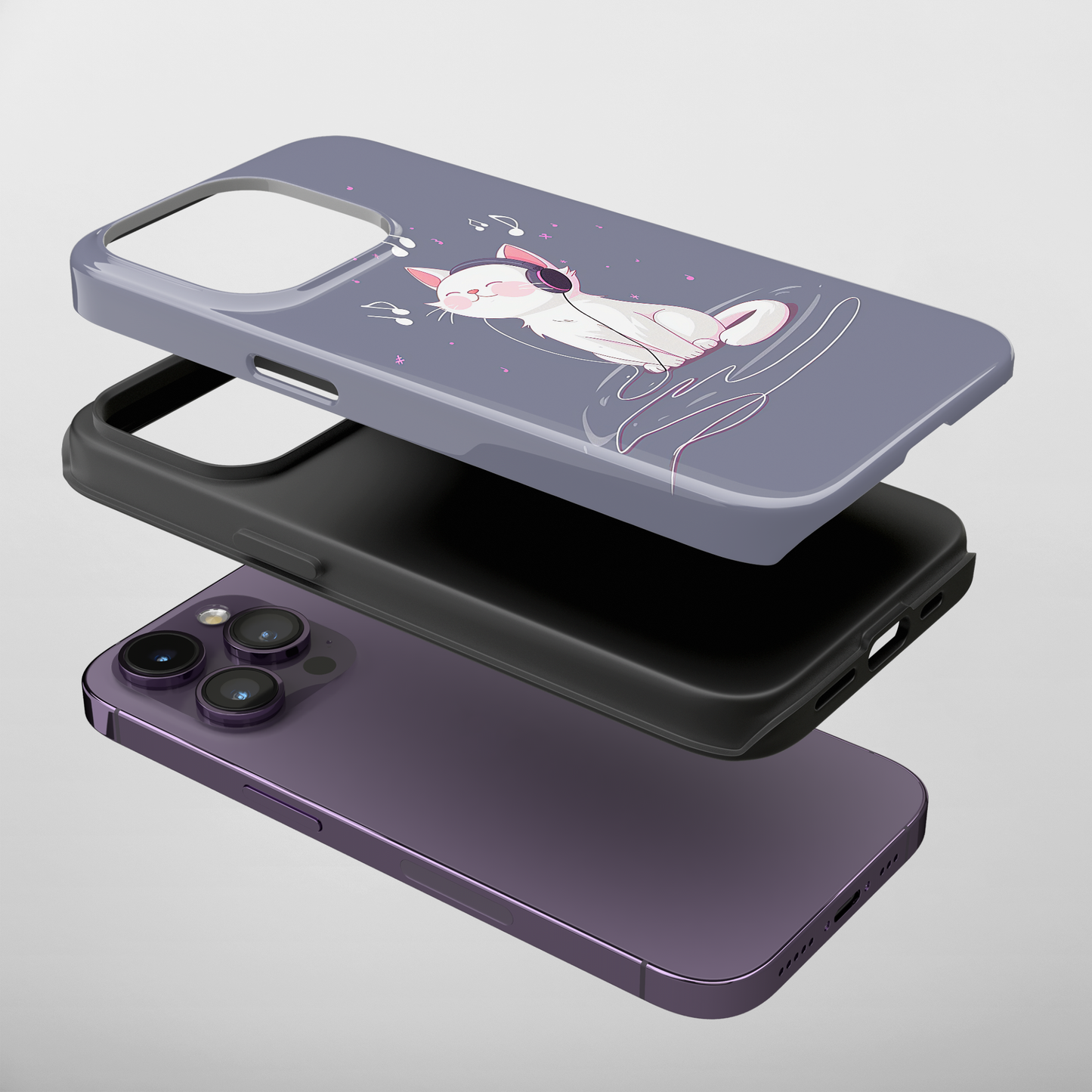 Melody Mews (iPhone Case 11-15)Elevate your iPhone's protection and style with RimaGallery's Illustrated cat enjoying music with headphones On case, featuring dual-layer defense and a sleek, glossRimaGallery