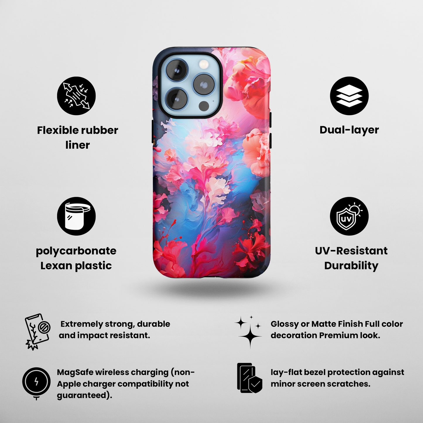 Floral Harmony (iPhone MagSafe Case)Floral Harmony MagSafe Durable Case: Style Meets Protection 📱✨
Upgrade your device with Rima Floral Harmony MagSafe Durable Case. This case isn’t just about style; RimaGallery