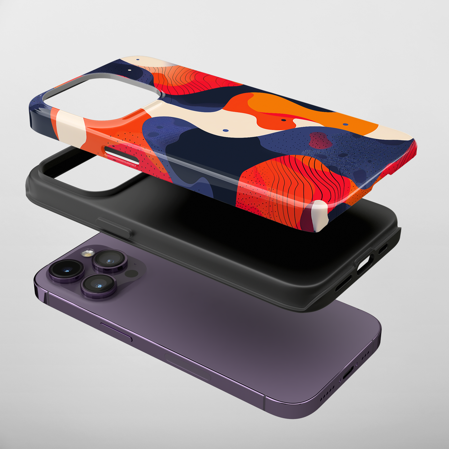 Colorflow Canvas (iPhone Case 11-15)Elevate your iPhone's protection and style with RimaGallery's Abstract flowing shapes in a bold color palette On case, featuring dual-layer defense and a sleek, glosRimaGallery