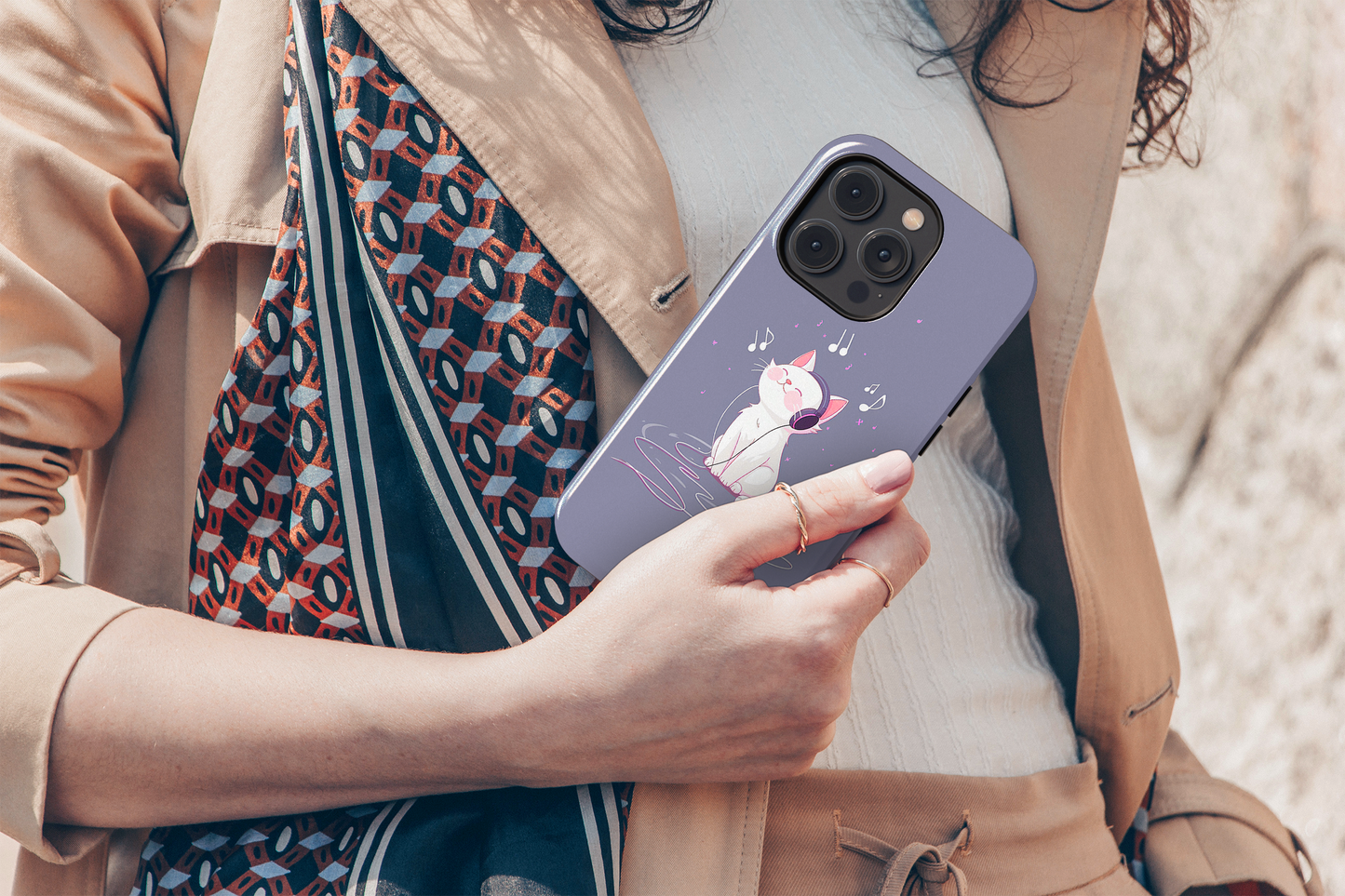 Melody Mews (iPhone Case 11-15)Elevate your iPhone's protection and style with RimaGallery's Illustrated cat enjoying music with headphones On case, featuring dual-layer defense and a sleek, glossRimaGallery
