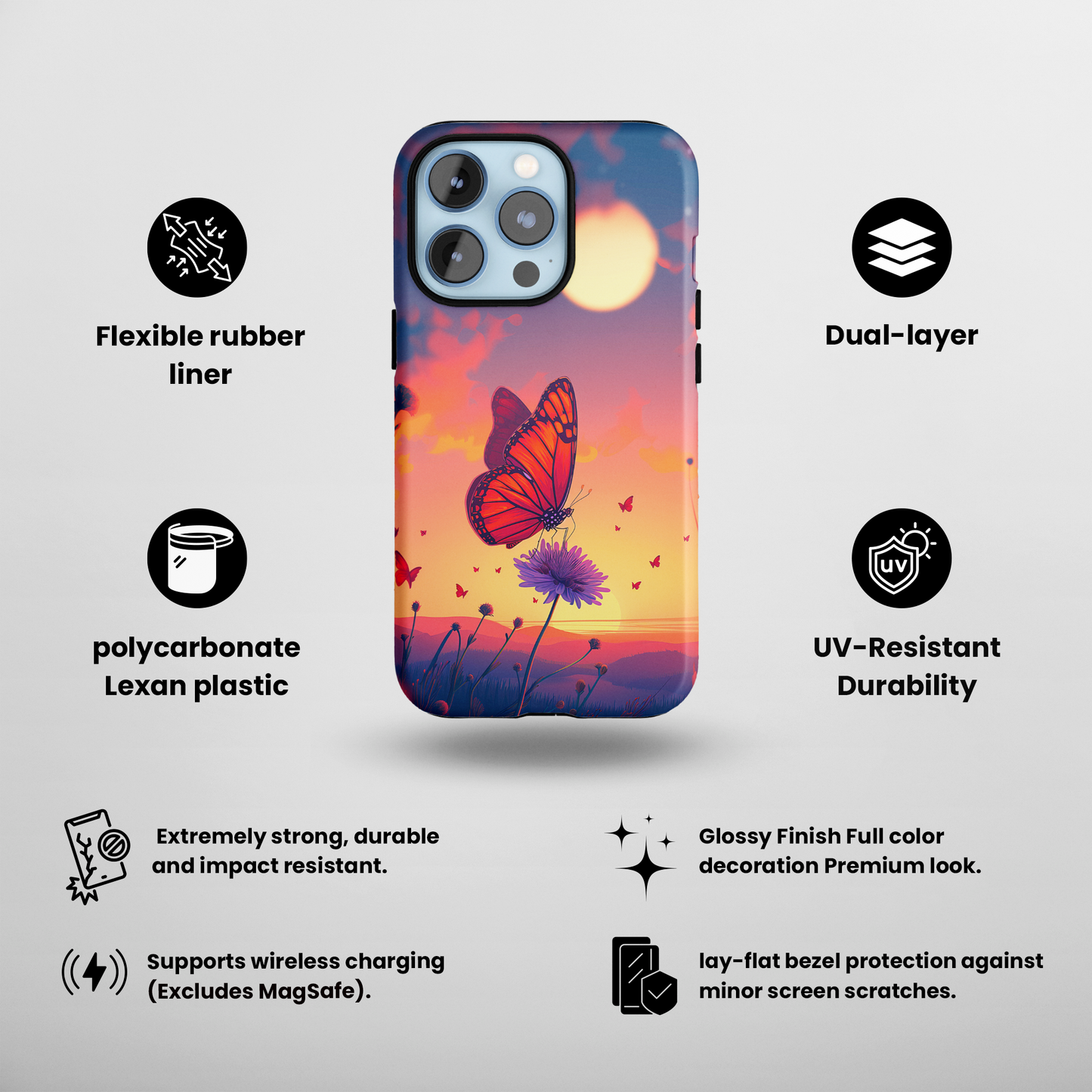 Glowing Flight (iPhone Case 11-15)Discover the perfect balance of style and safety with RIMA's Tough Phone Case for iPhone 11, 12, 13, 14, & 15. Enjoy enhanced protection with a stylish glossy fiRimaGallery