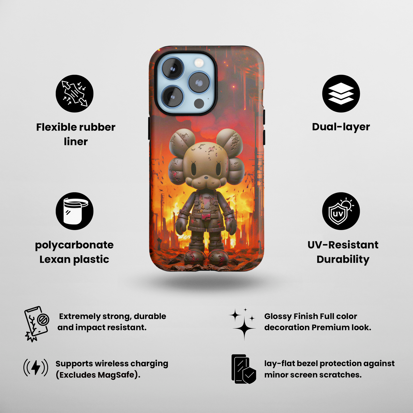 Zombie Bear (iPhone Case 11-15)Zombie Bear (iPhone Case 11-15) Customize Your World with Unique Art! 🎨 This delightful "Zombie Bear & Doll Adventures: Black Edition" image isn't limited to juRimaGallery
