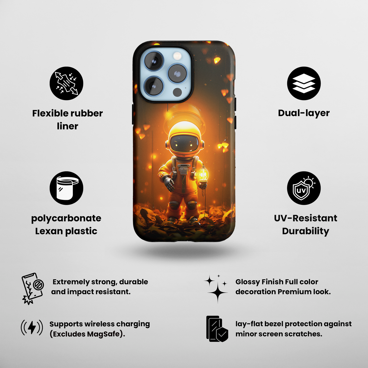 Yellow Astronaut Robot (iPhone Case 11-15)Discover the perfect balance of style and safety with RIMA's Tough Phone Case for iPhone 11, 12, 13, 14, 15 . Enjoy enhanced protection with a stylish glossy finish.RimaGallery