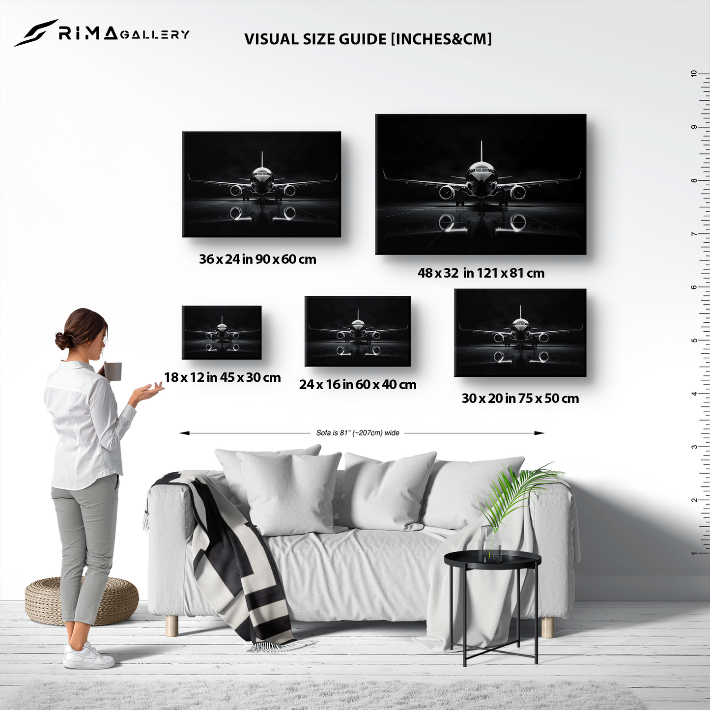 Black and White Airliner (Canvas  Matte finish, stretched, with a depth of 1.25 inches) Elevate your décor with RimaGallery’s responsibly made art canvases. Our eco--White Airliner (Canvas)