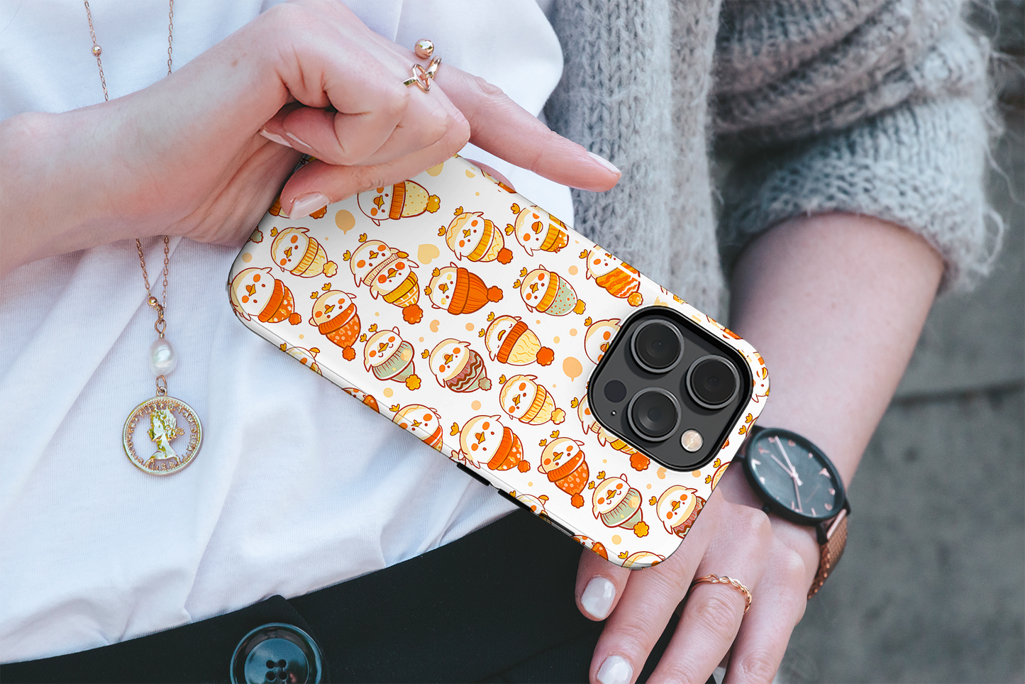 Snowy Snuggles (iPhone Case 11-15)Elevate your iPhone's protection and style with RimaGallery's Adorable snowmen in winter attire patterned On case, featuring dual-layer defense and a sleek, glossy fRimaGallery