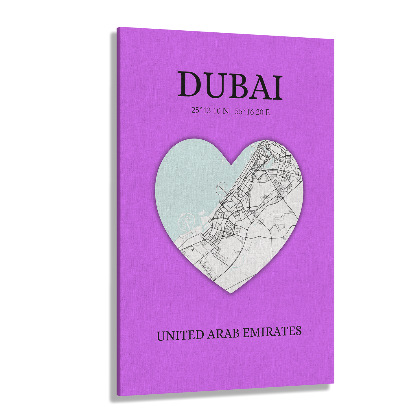 Dubai Heartbeat - Purple (Canvas)Dubai map on a lavender canvas with a heart cutout. Shop now for innovative products designed to enhance your digital lifestyle. Fast shipping!RimaGallery