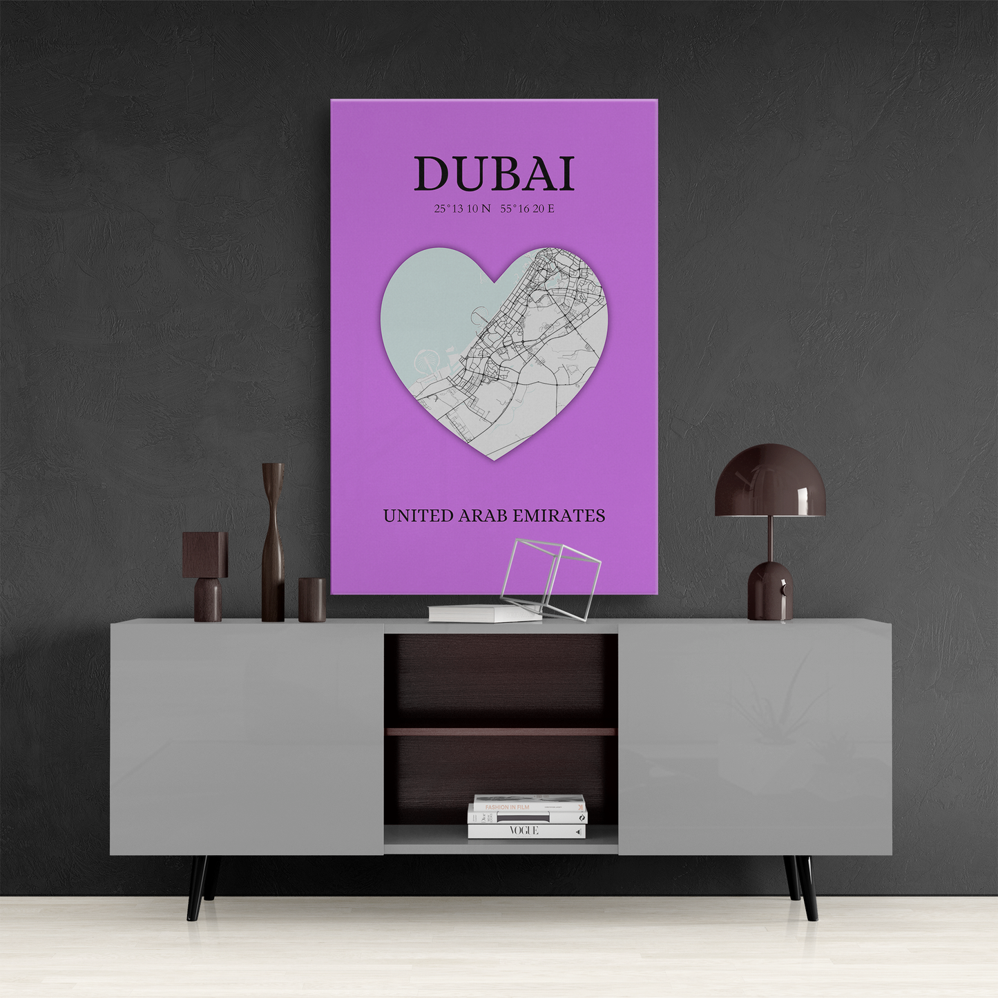 Dubai Heartbeat - Purple (Canvas)Dubai map on a lavender canvas with a heart cutout. Shop now for innovative products designed to enhance your digital lifestyle. Fast shipping!RimaGallery