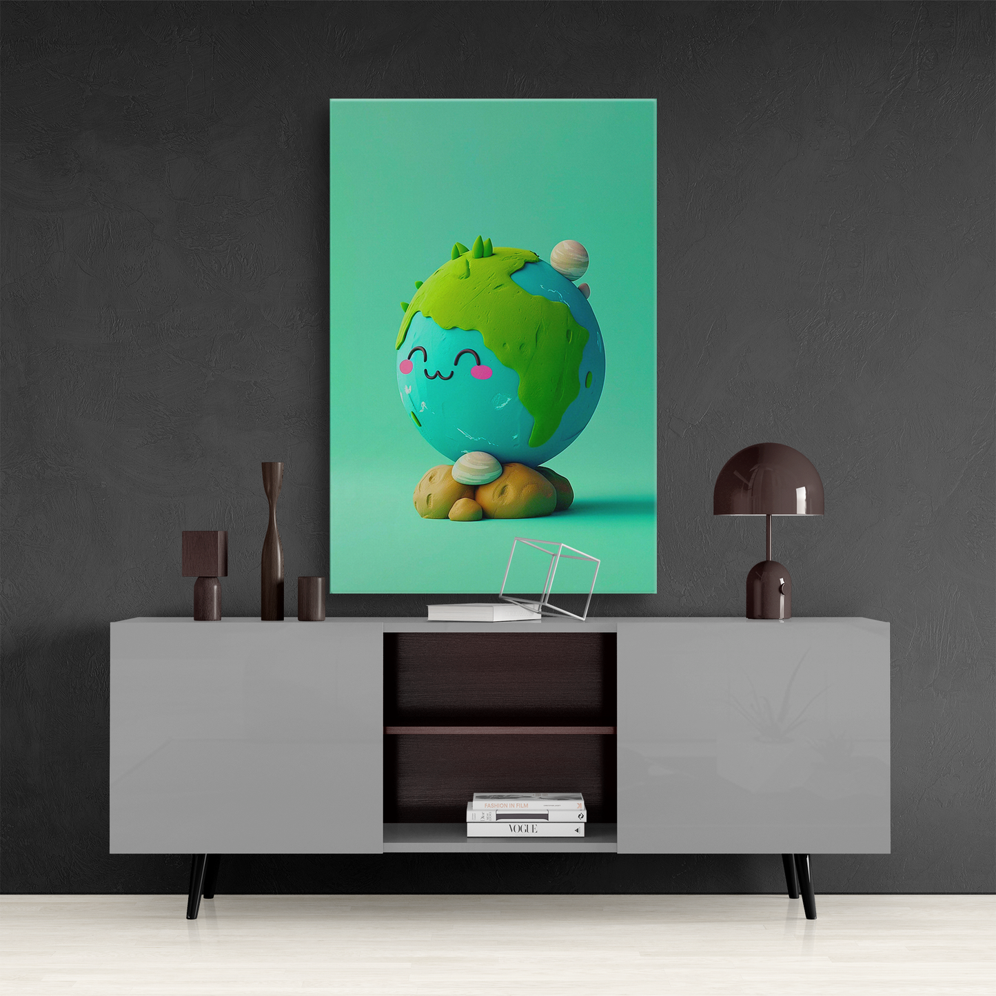Adorable clay earth (Canvas)Discover Tangerine Grid at RimaGallery: a premium, eco-friendly canvas celebrating quality and sustainability. Elevate your space with vibrant, lasting art.RimaGallery