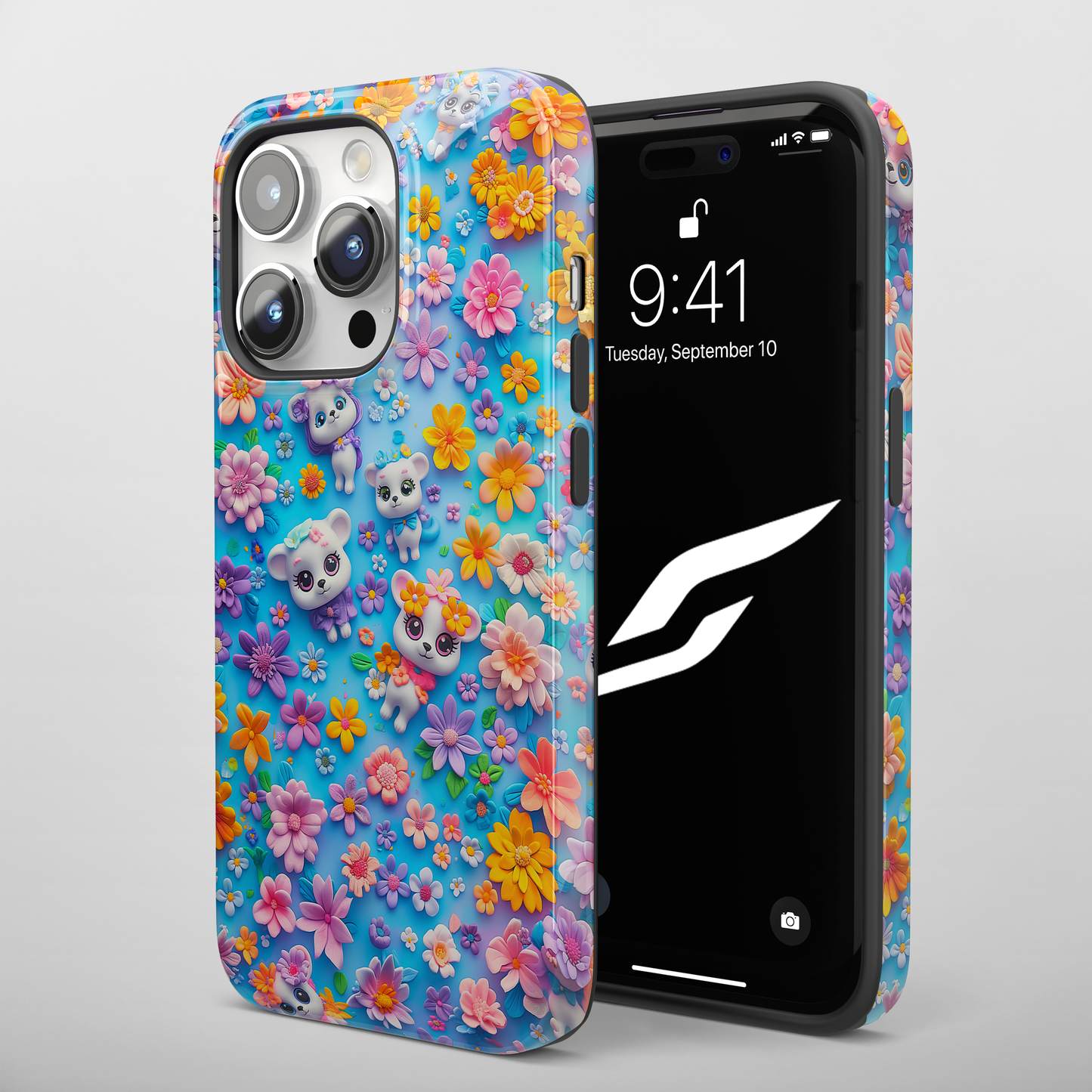 Elevate your iPhone's protection and style with RimaGallery's Vibrant floral and kitten-themed phone case, featuring dual-layer defense and a sleek, glossy finish. F-Floral Kittens (iPhone Case 11-15)