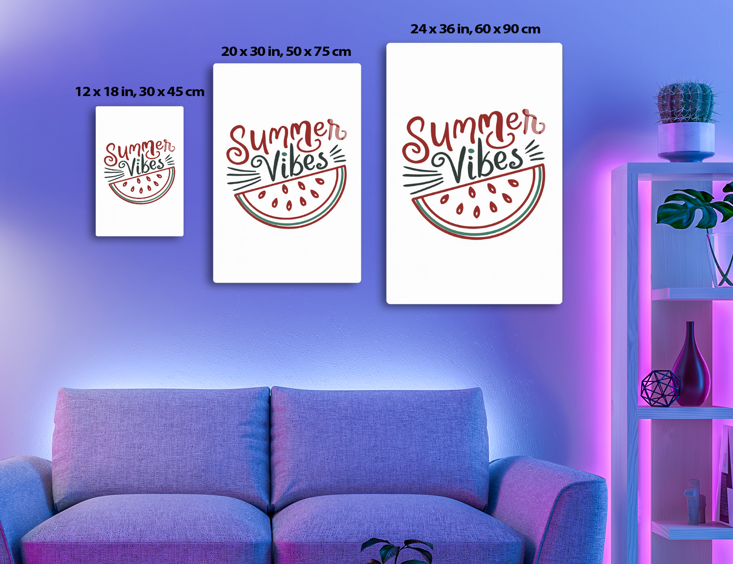 Summer Vibes text with a stylized watermelon slice graphic, evoking a fun and refreshing summer mood.