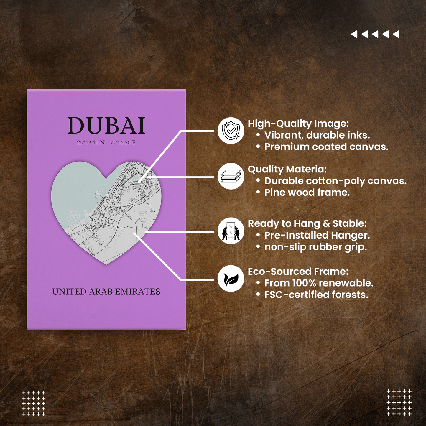Dubai Heartbeat - Purple (Canvas)Dubai map on a lavender canvas with a heart cutout. Shop now for innovative products designed to enhance your digital lifestyle. Fast shipping!RimaGallery
