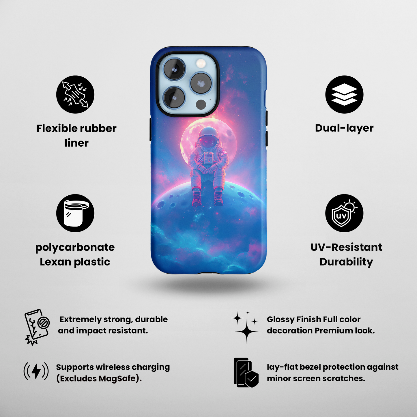 Lunar Dreamer (iPhone Case 11-15)Elevate your iPhone's protection and style with RimaGallery's Astronaut sitting on a moon against a cosmic backdrop On case, featuring dual-layer defense and a sleekRimaGallery