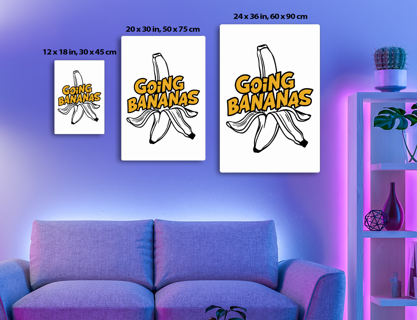 Going Bananas image with a peeled banana and text in a comic style