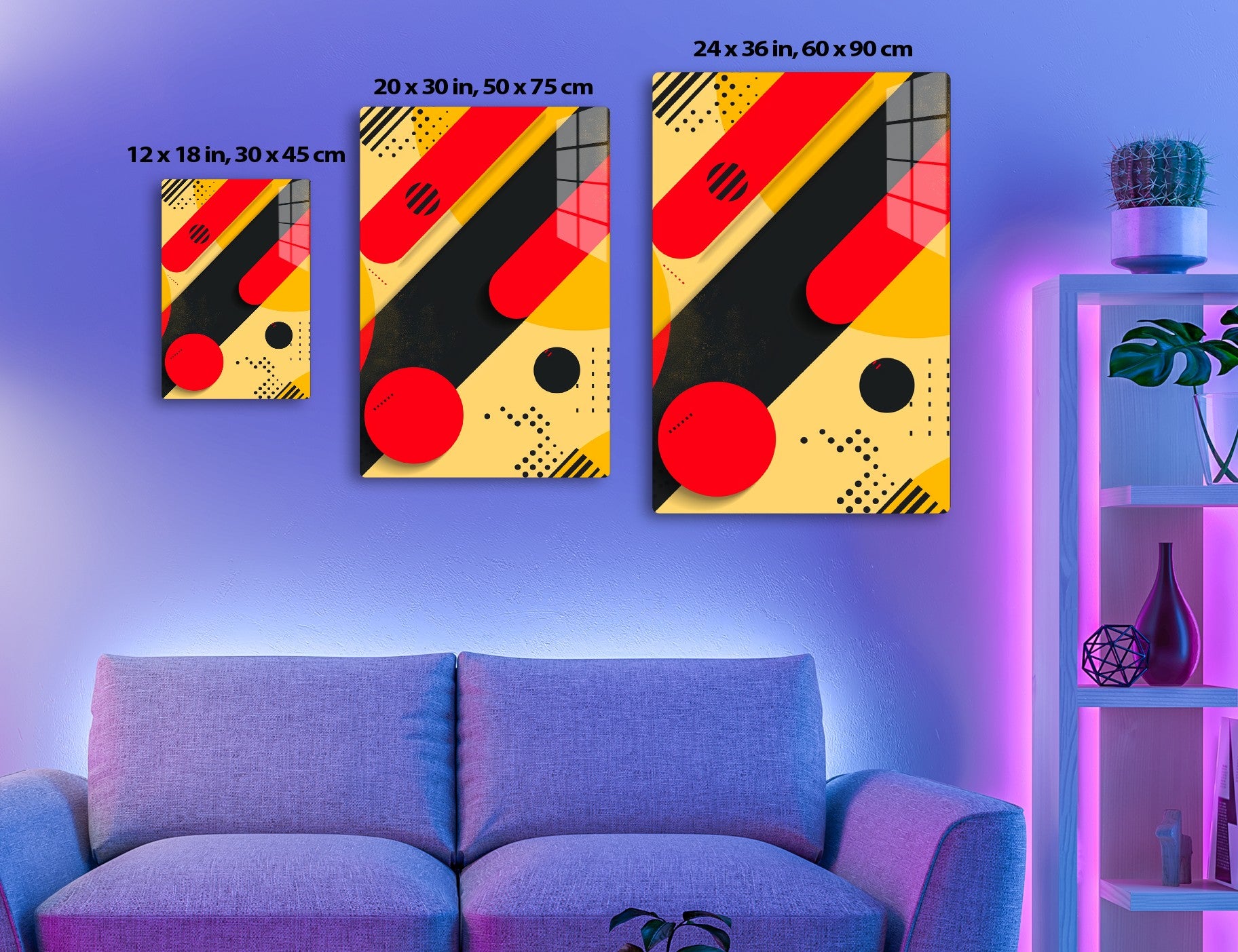Abstract geometric shapes and patterns in red, black, yellow and beige colors, reminiscent of retro or constructivist art style.
