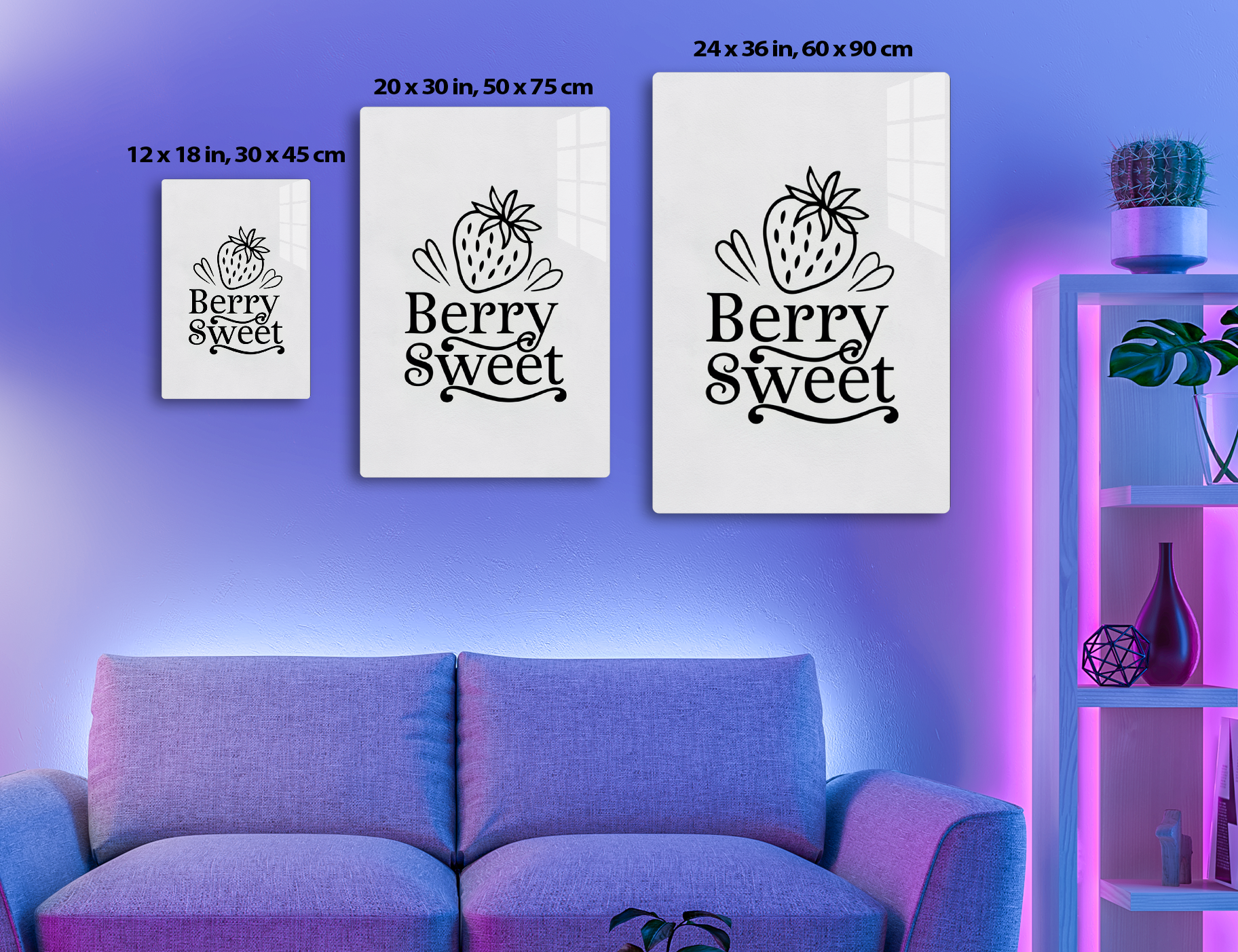 Berry sweet illustration with a stylized strawberry and calligraphic text
