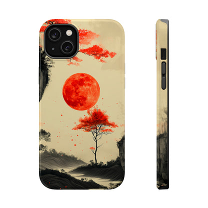 Scarlet Moonrise (iPhone MagSafe Case)Elevate your iPhone's style with Artistic scenery with red trees and large moon MagSafe Case, offering robust protection, MagSafe compatibility, and a choice of mattRimaGallery