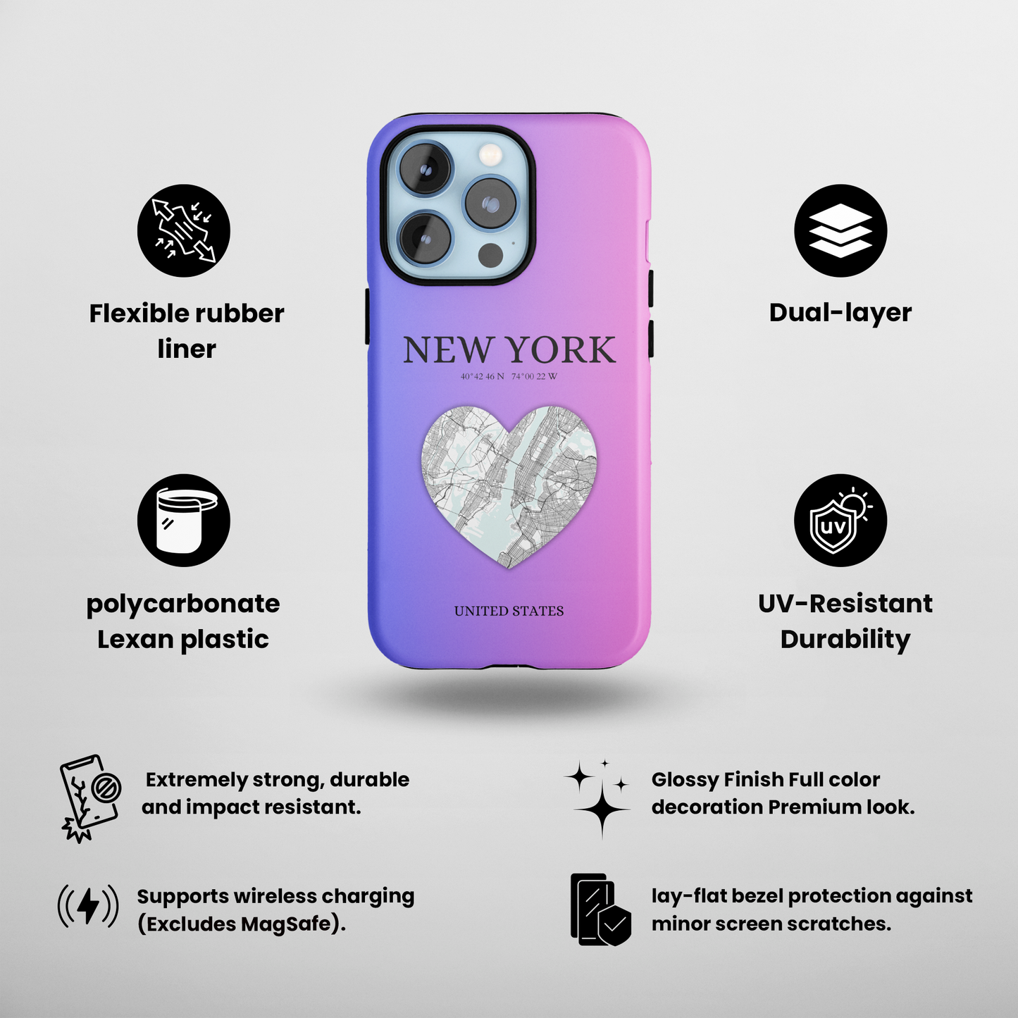 Elevate your iPhone with RimaGallery's New York Heartbeat case. Sleek design meets durability for stylish protection. Free US shipping.-York Heartbeat - Magenta (iPhone Case 11-15)