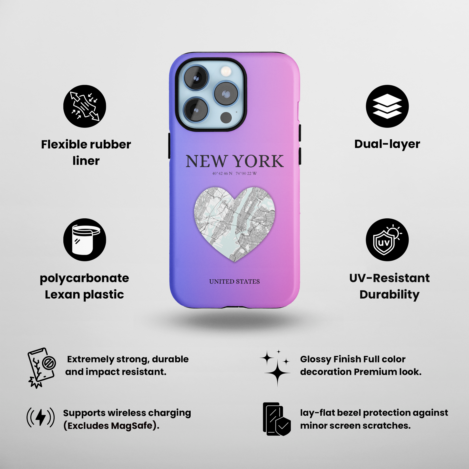 Elevate your iPhone with RimaGallery's New York Heartbeat case. Sleek design meets durability for stylish protection. Free US shipping.-York Heartbeat - Magenta (iPhone Case 11-15)