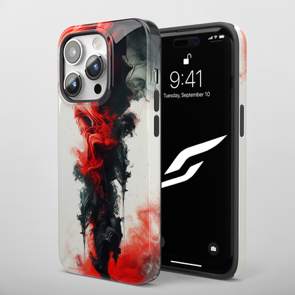 Ruby Ripples (iPhone MagSafe Case)Elevate your iPhone's protection and style with RimaGallery's Vibrant red ink flows on a MagSafe Case against a dark backdrop. Enjoy dual-layer defense, vibrant desiRimaGallery