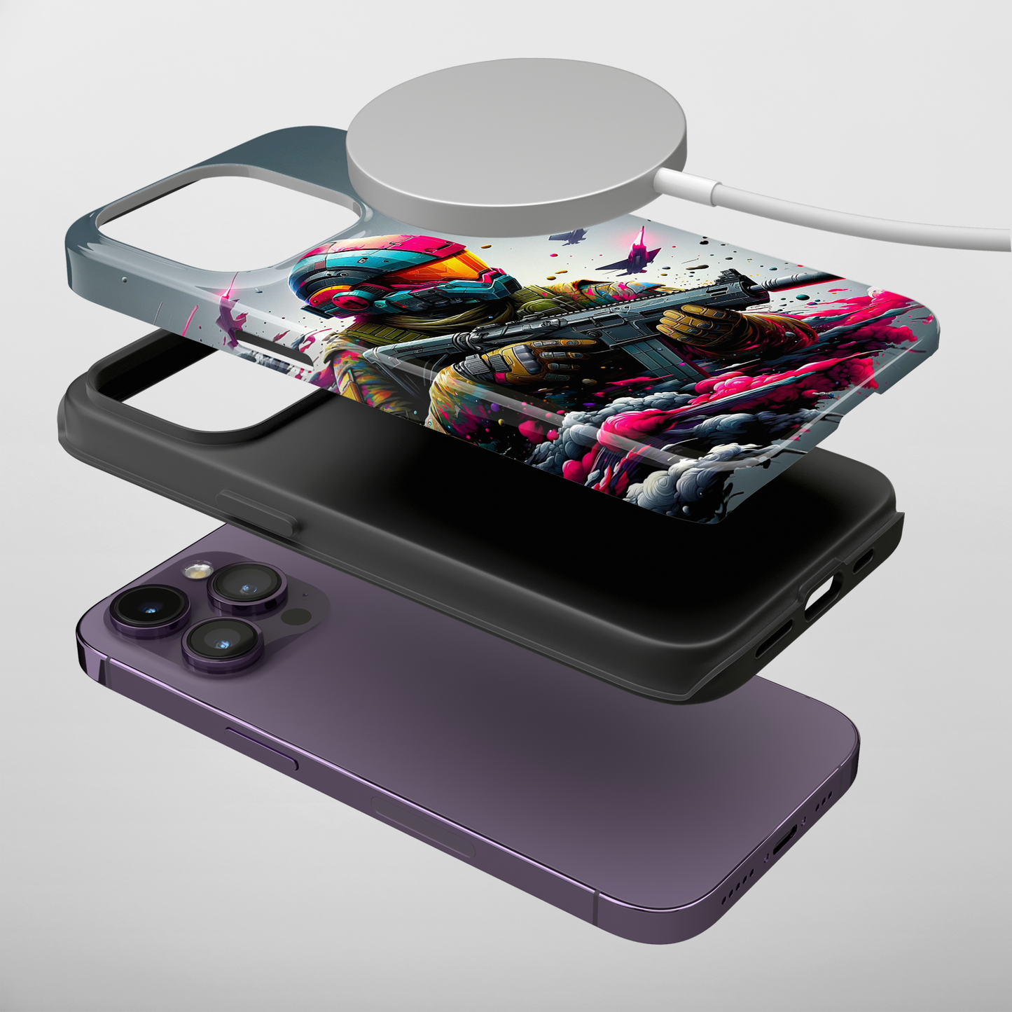 Spectrum Soldier (iPhone MagSafe Case)Spectrum Soldier MagSafe Durable Case: Style Meets Protection 📱✨
Upgrade your device with Rima Gallery's Spectrum Soldier MagSafe Durable Case. This case isn’t justRimaGallery