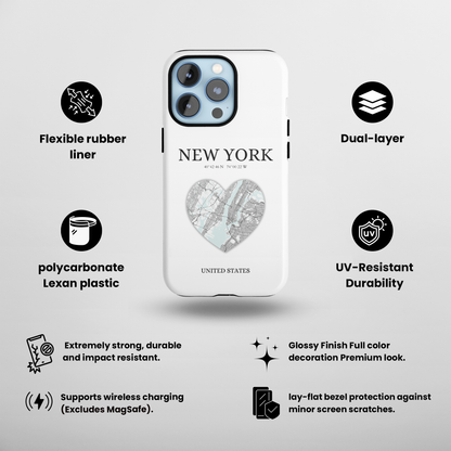 Elevate your iPhone with RimaGallery's New York Heartbeat case. Sleek design meets durability for stylish protection. Free US shipping.-York Heartbeat - White (iPhone Case 11-15)
