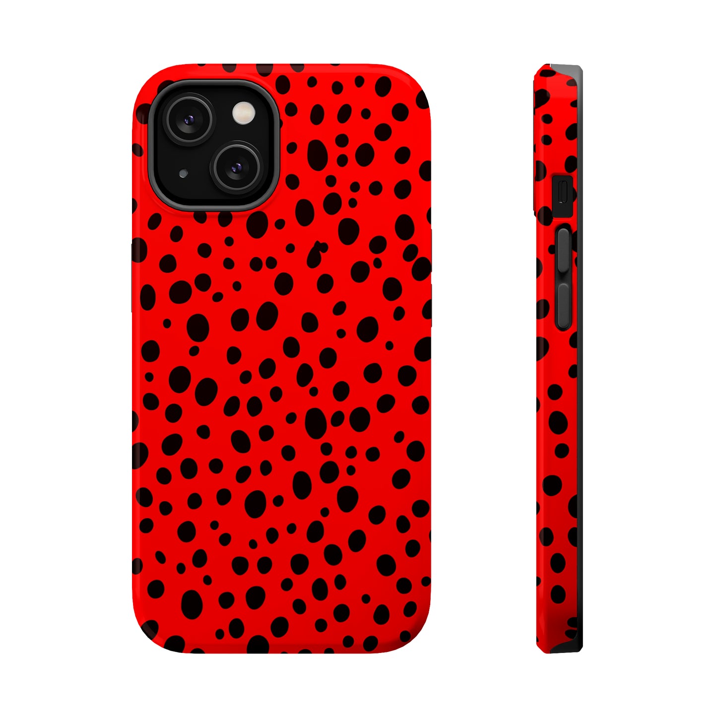 Dotted Delight - Red (iPhone MagSafe Case)Elevate your iPhone's style with the Red backdrop with varied black dots MagSafe Case, offering robust protection, MagSafe compatibility, and a choice of matte or glRimaGallery