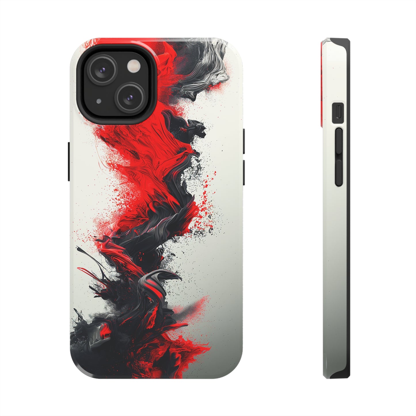 Scarlet Swish (iPhone Case 11-15)Elevate your iPhone's protection and style with RimaGallery's Artistic red and black abstract On case, featuring dual-layer defense and a sleek, glossy finish. Free RimaGallery