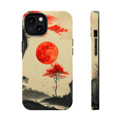 Scarlet Moonrise (iPhone MagSafe Case)Elevate your iPhone's style with Artistic scenery with red trees and large moon MagSafe Case, offering robust protection, MagSafe compatibility, and a choice of mattRimaGallery