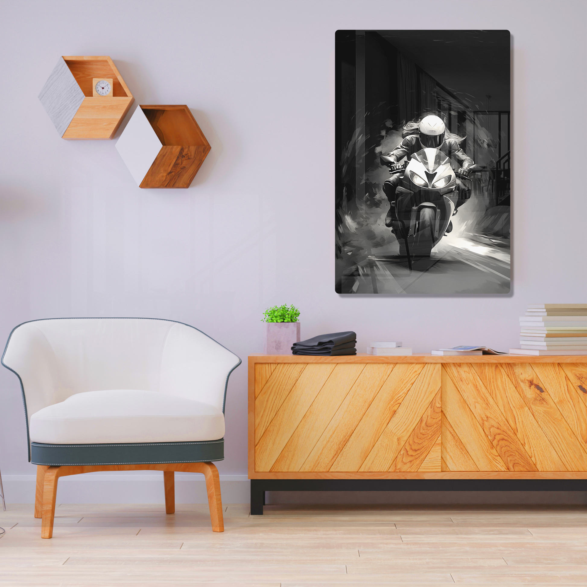 Female Night Biking (Acrylic)Female Night Biking Acrylic Wall Art with a Glass-Like Finish that Will Take Your Breath Away.Elevate Any Ambiance with Female Night Biking Acrylic Print🌟:Discover RimaGallery