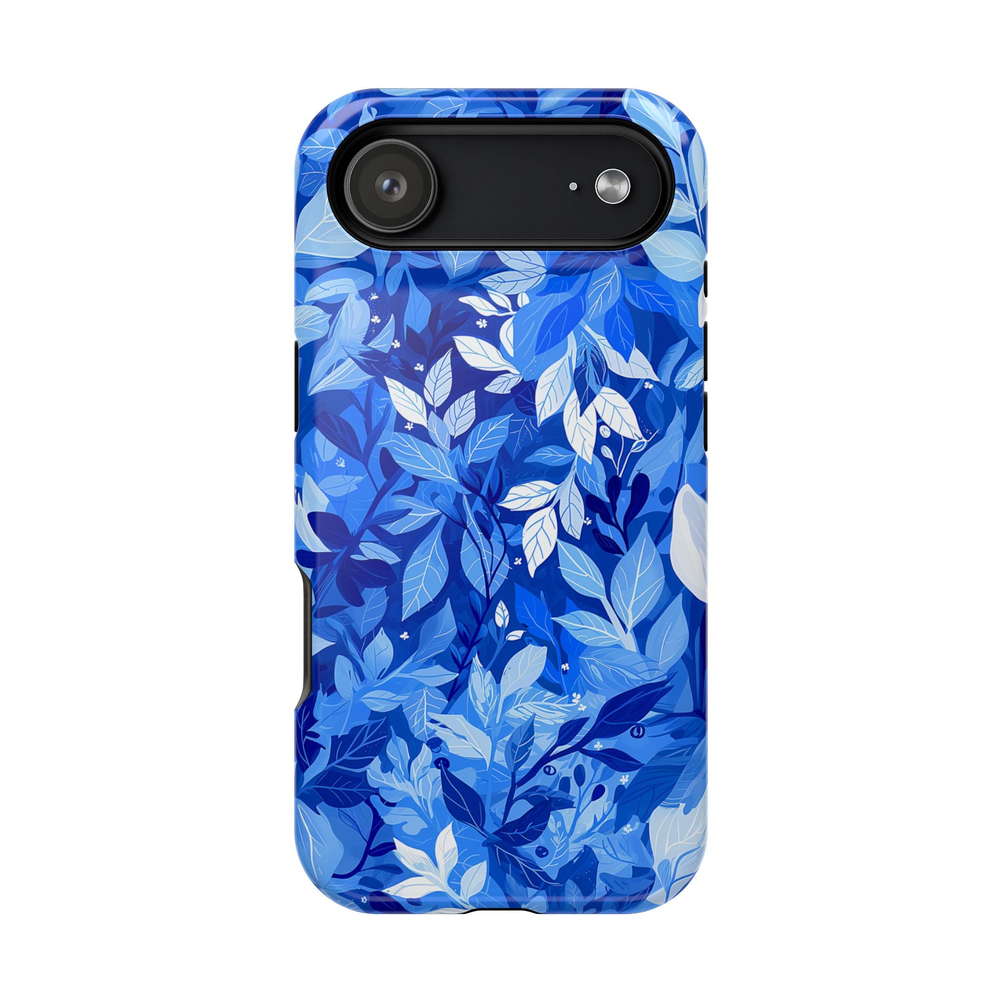 Blue Leaf Pattern Magnetic Impact-Resistant Phone Case