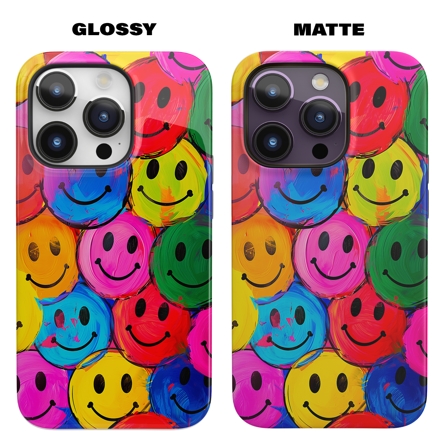 Colorful Smiley Face (iPhone MagSafe Case)Elevate your iPhone's protection and style with RimaGallery's Colorful smiley face on iphone MagSafe Case against a dark backdrop. Enjoy dual-layer defense, vibrant RimaGallery