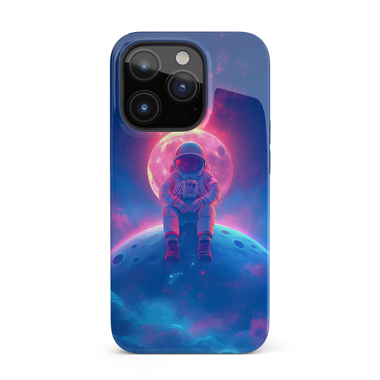 Lunar Dreamer (iPhone Case 11-15)Elevate your iPhone's protection and style with RimaGallery's Astronaut sitting on a moon against a cosmic backdrop On case, featuring dual-layer defense and a sleekRimaGallery