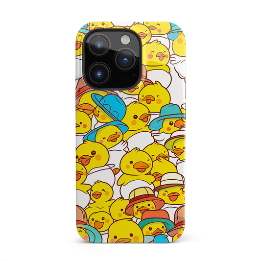 Ducky Delight (iPhone Case 11-15)Elevate your iPhone's protection and style with RimaGallery's Cheerful yellow ducklings with cute hats On case, featuring dual-layer defense and a sleek, glossy finiRimaGallery