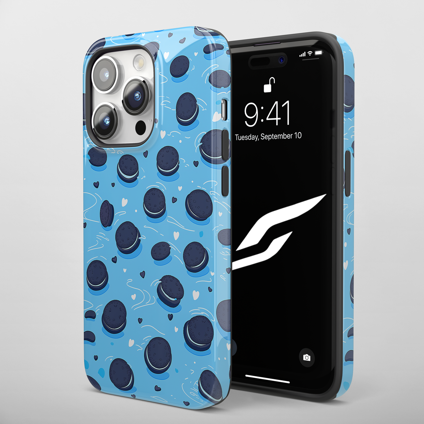 Sweet Whirls (iPhone MagSafe Case)Elevate your iPhone's protection and style with RimaGallery's Cookie pattern with heart accents on a blue iphone MagSafe Case against a dark backdrop. Enjoy dual-layRimaGallery