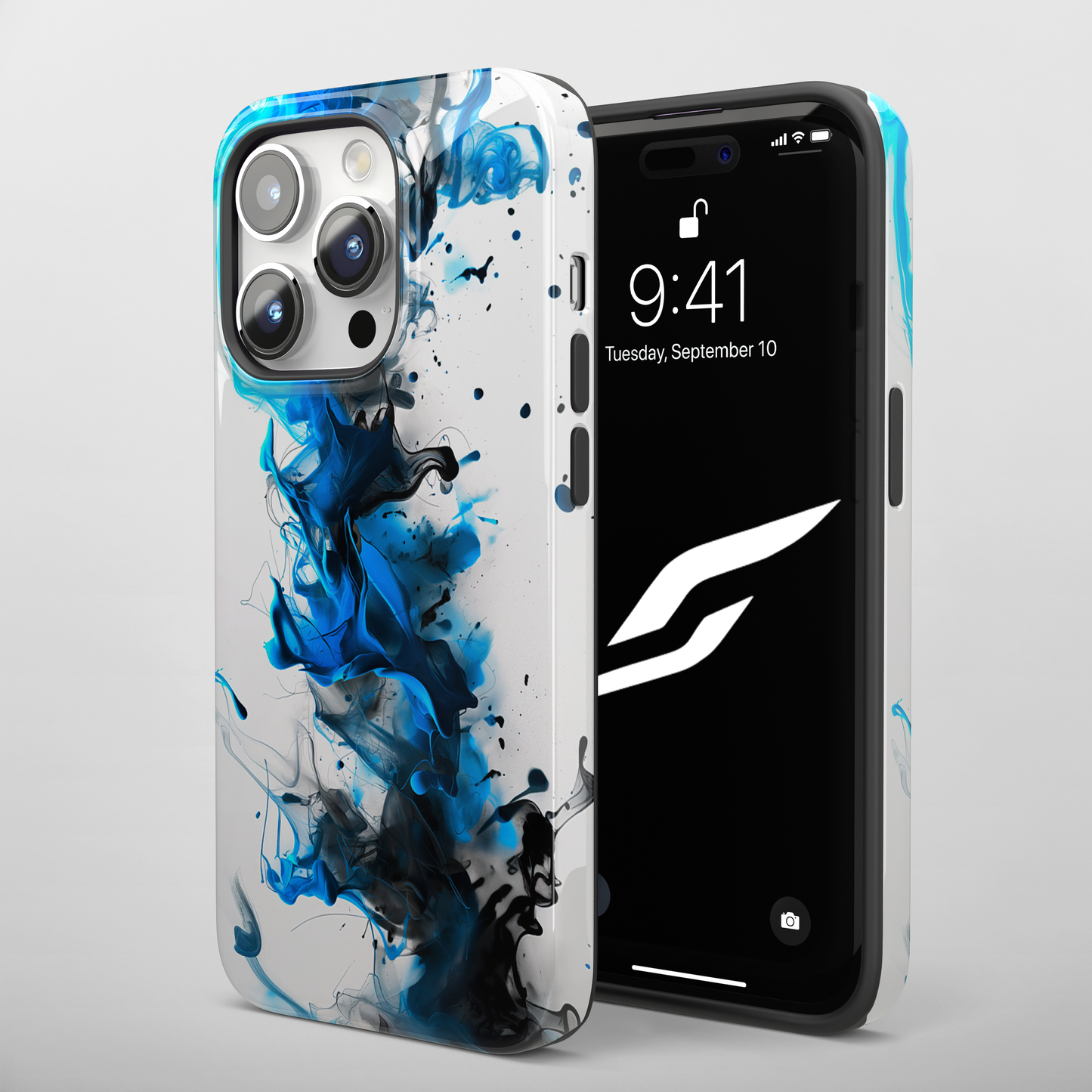 Blue Whisper (iPhone Case 11-15)Elevate your iPhone's style with a Blue and black ink abstract design on a white tough case. Sleek, durable protection for models 11-15. Free US shipping.RimaGallery